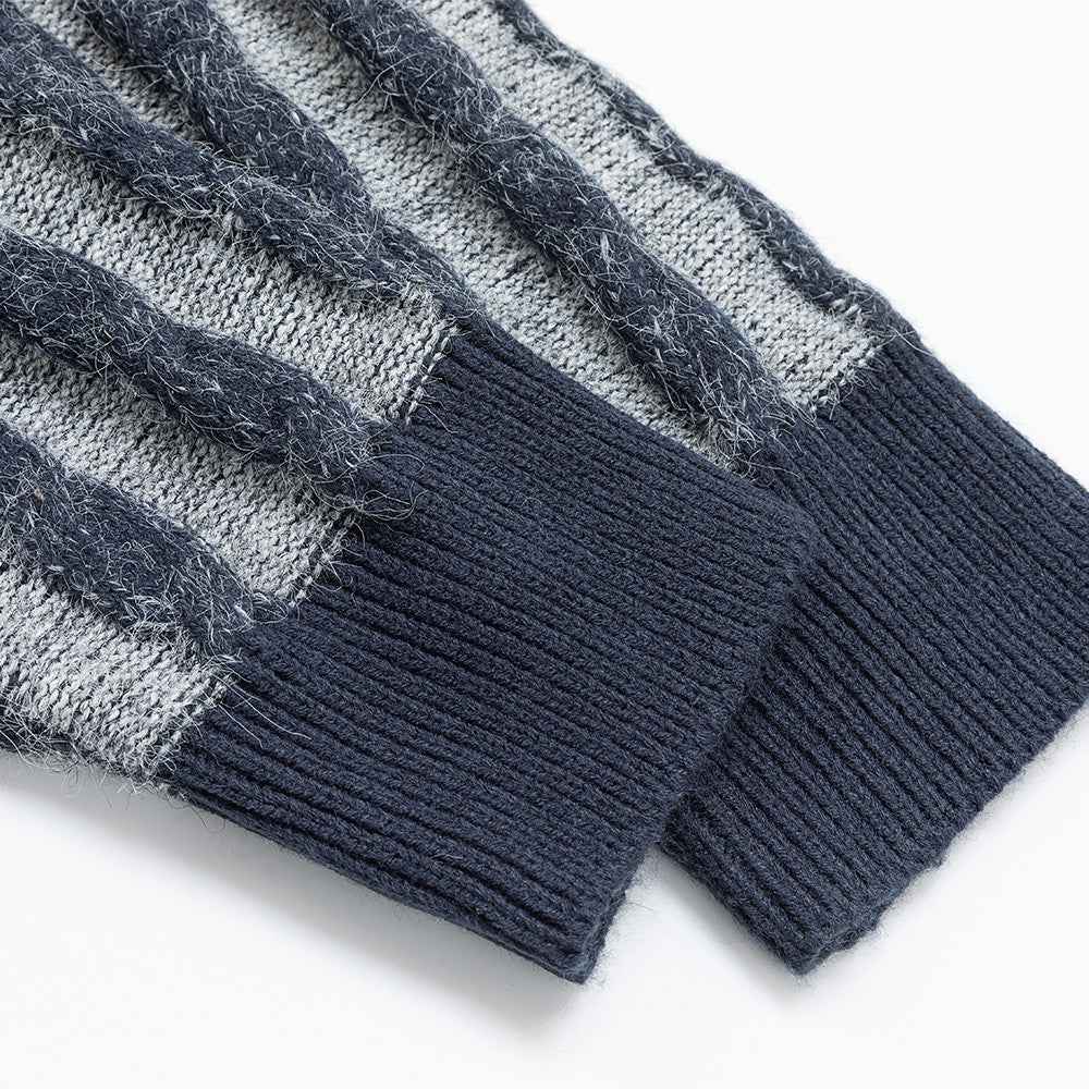 Men's Long Sleeve Sweater Polo – Vertical Stripe Half-Button Knit