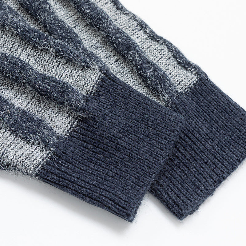 Men's Long Sleeve Sweater Polo – Vertical Stripe Half-Button Knit