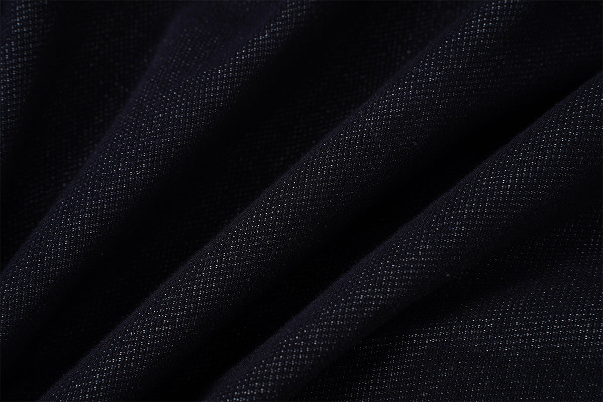 Veste de travail en denim indigo foncé – Coupe carrée, col montant et poches poitrine