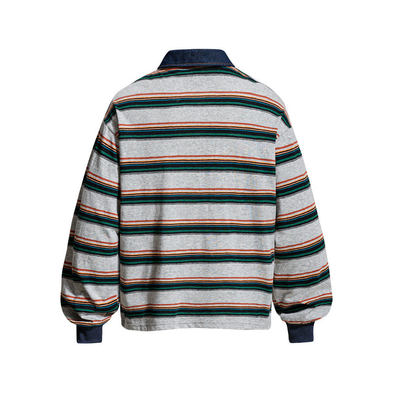 Striped Rugby Polo Shirt – Vintage American College Graphic Long Sleeve