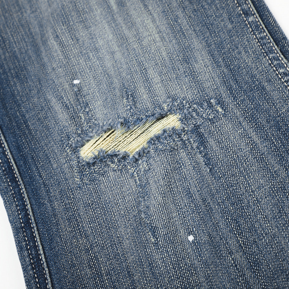 Punk Washed Distressed Flare Jeans – Men's Wide-Leg Denim with Paint Splatter &