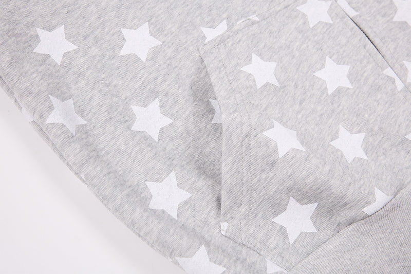 Sweat zippé à oreilles de chat – Corps à imprimé étoiles, manches raglan rayées et broderie