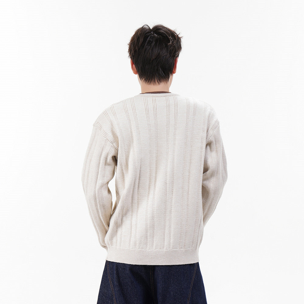 Pull homme en maille côtelée à col tunisien – Coupe oversize décontractée