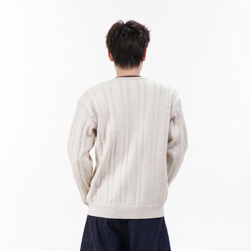 Pull homme en maille côtelée à col tunisien – Coupe oversize décontractée