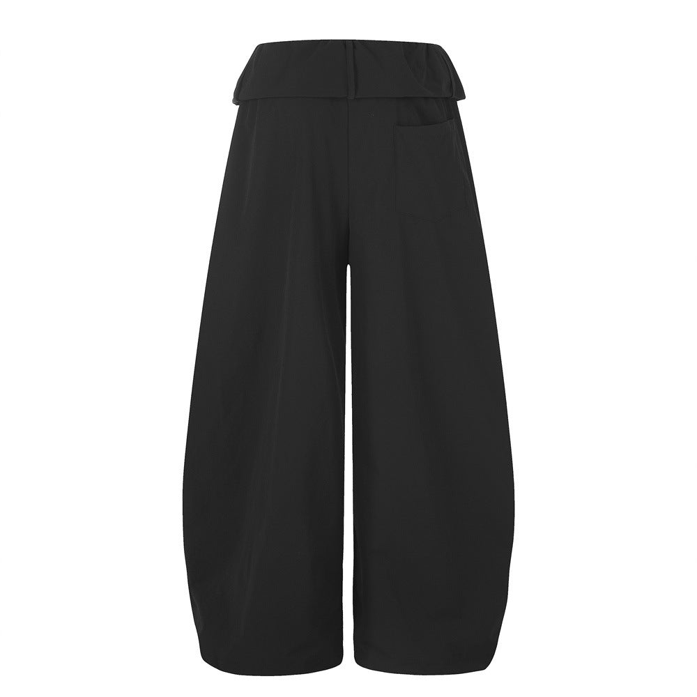 Letter Print Wide-Leg Balloon Pants – Streetwear Fold-Over Waist Casual Trousers