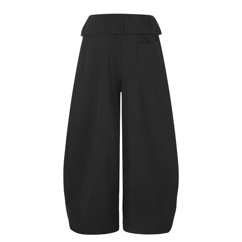 Letter Print Wide-Leg Balloon Pants – Streetwear Fold-Over Waist Casual Trousers