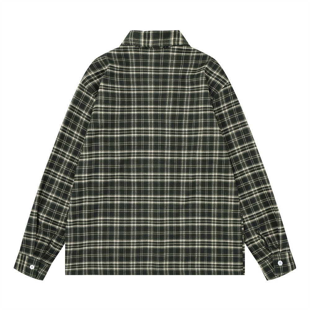Men's Long Sleeve Plaid Shirt with Script Embroidery – Relaxed Fit