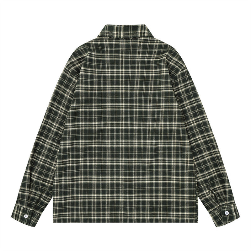 Men's Long Sleeve Plaid Shirt with Script Embroidery – Relaxed Fit