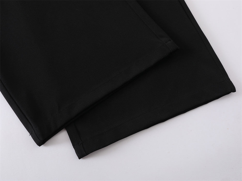 Men's Wide-Leg Dress Pants – Black Button-Fly Pleated Trousers with Belt