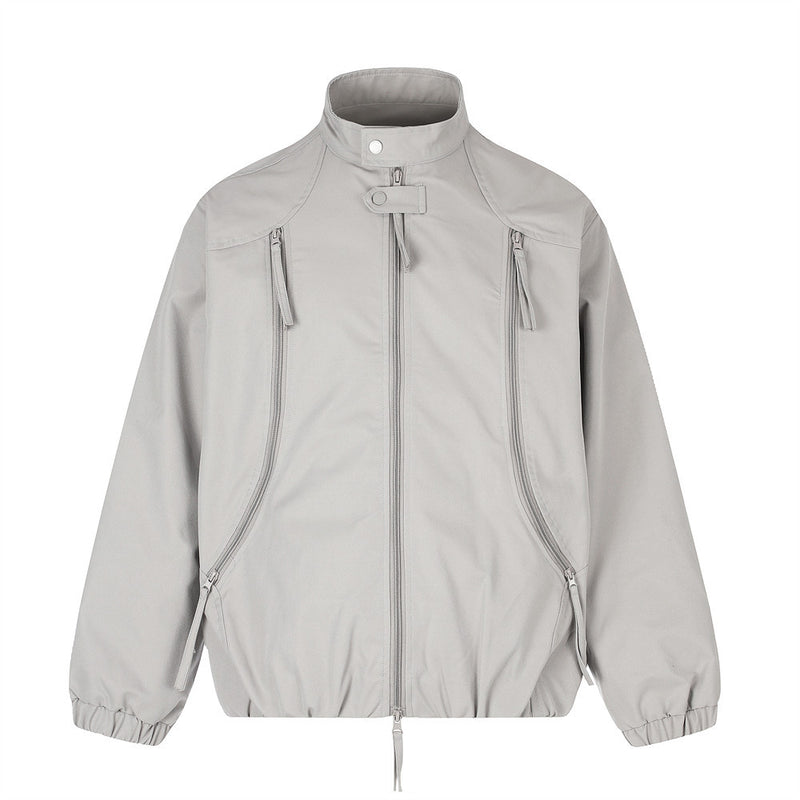 Multi-Zip Stand Collar Oversized Jacket – Relaxed Fit Streetwear Blouson