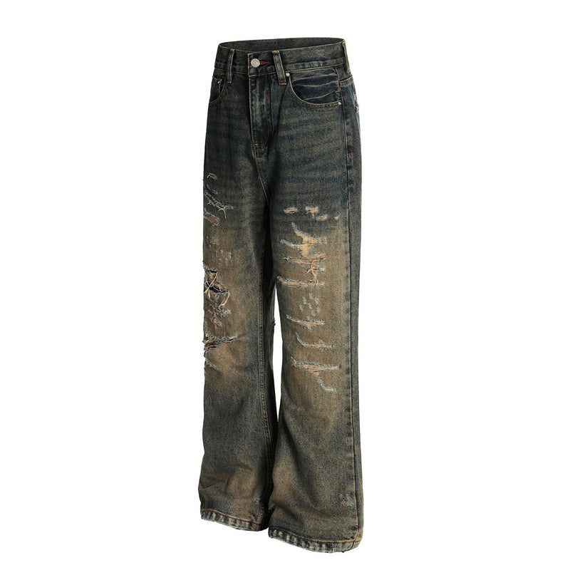 Distressed Straight-Leg-Jeans – Vintage-Washed-Ripped-Denim mit Dirty-Dye