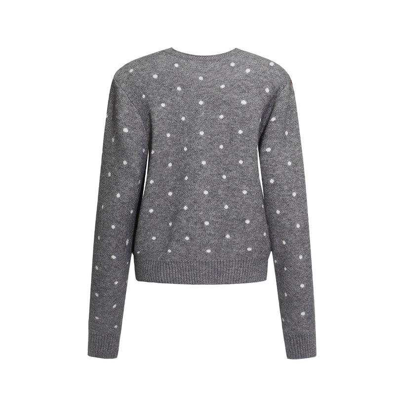 Polka Dot Knit Cardigan Sweater – Cropped Button-Up Vintage Style