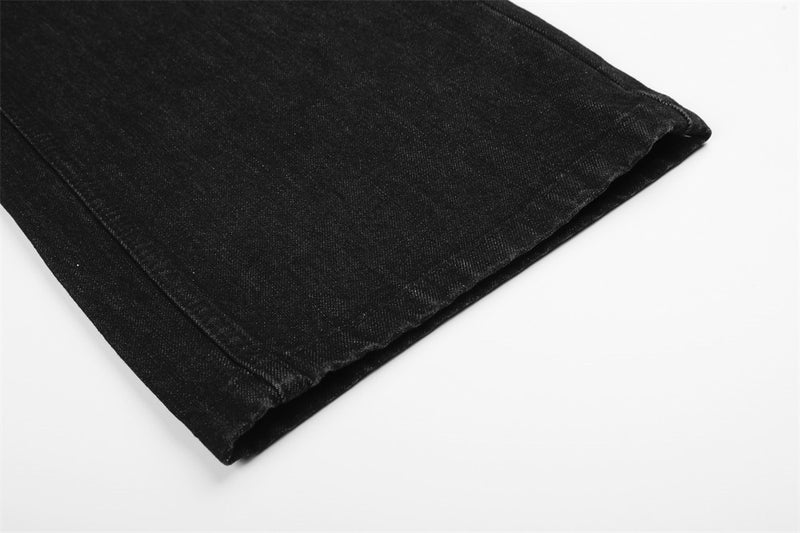 Men's Black Wide-Leg Jeans with Star-Print Contrast Pockets