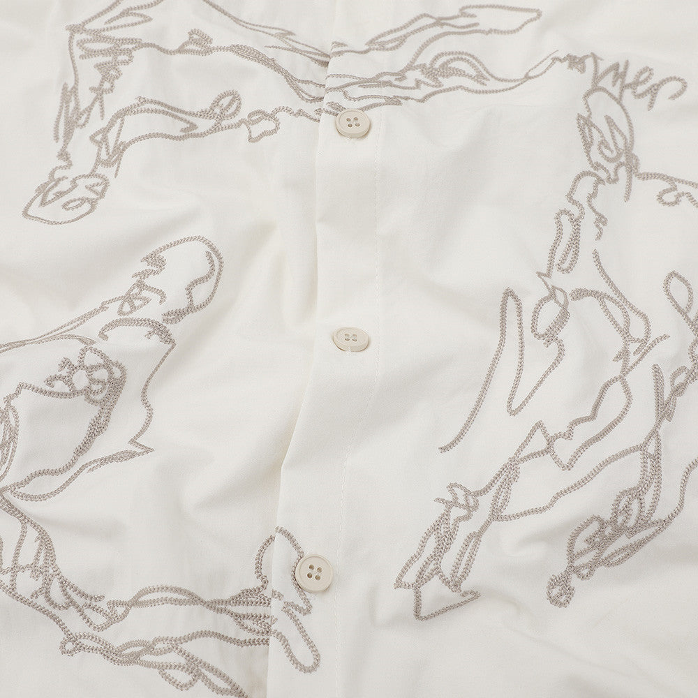 Abstract Figure Embroidered Short Sleeve Shirt – Oversized Casual Button-Up