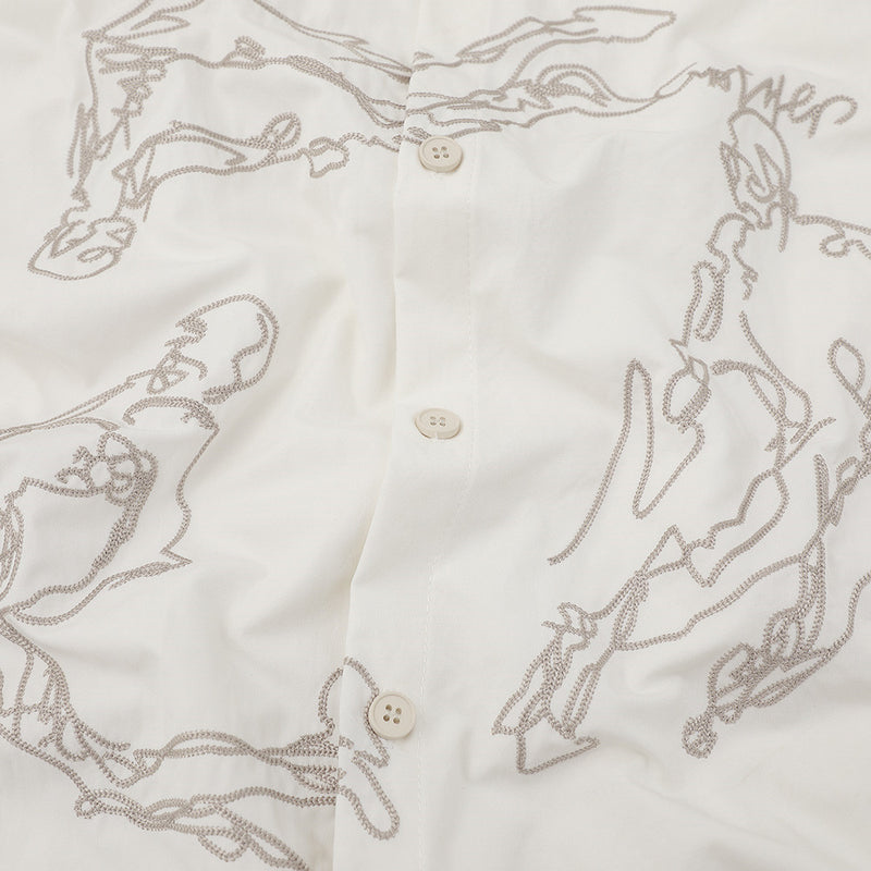 Abstract Figure Embroidered Short Sleeve Shirt – Oversized Casual Button-Up