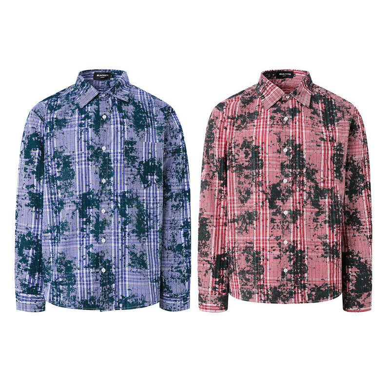 Distressed Plaid Long Sleeve Shirt – Oversized Punk Grunge Button-Up