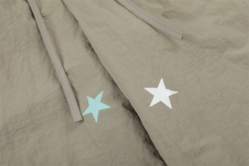 Star Print Wide Leg Parachute Pants – Drawstring Baggy Track Trousers