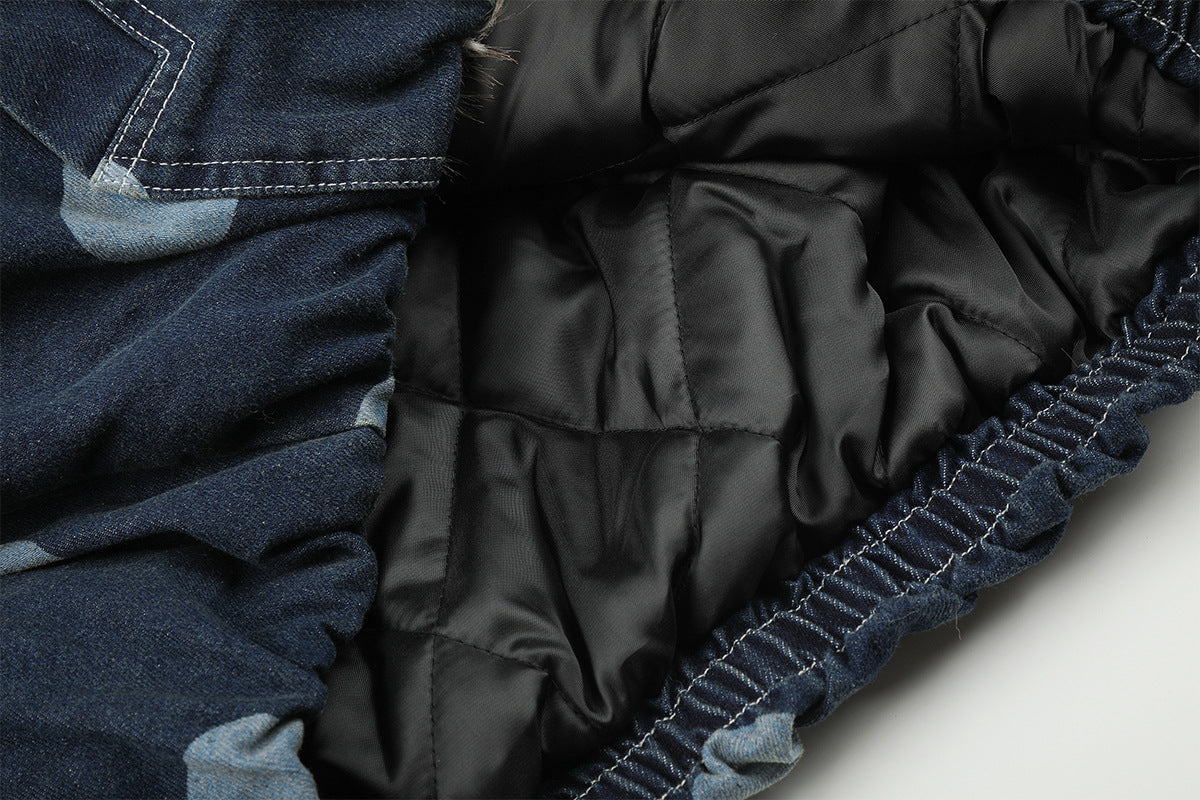 Polka Dot Denim Hooded Jacket with Sherpa Lining