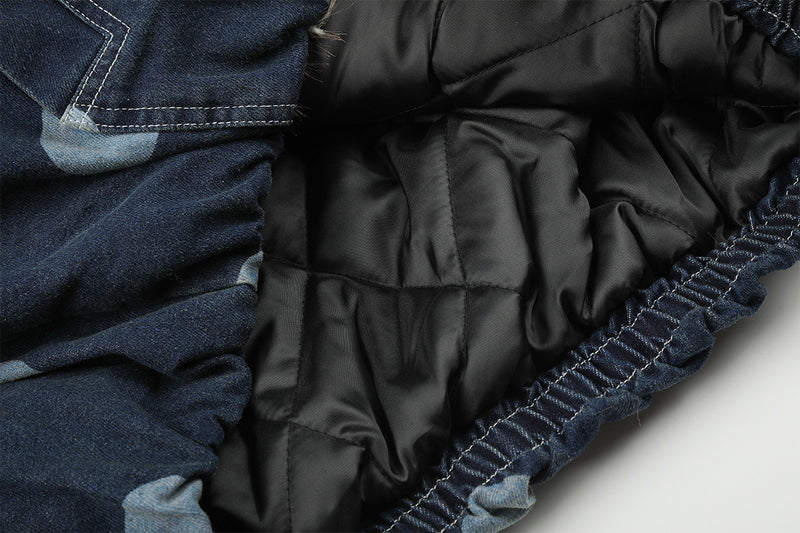 Polka Dot Denim Hooded Jacket with Sherpa Lining
