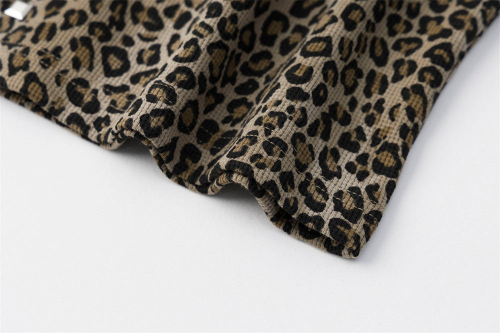 Leopard Print Zip-Up Hoodie with Studded Rhinestone Detail