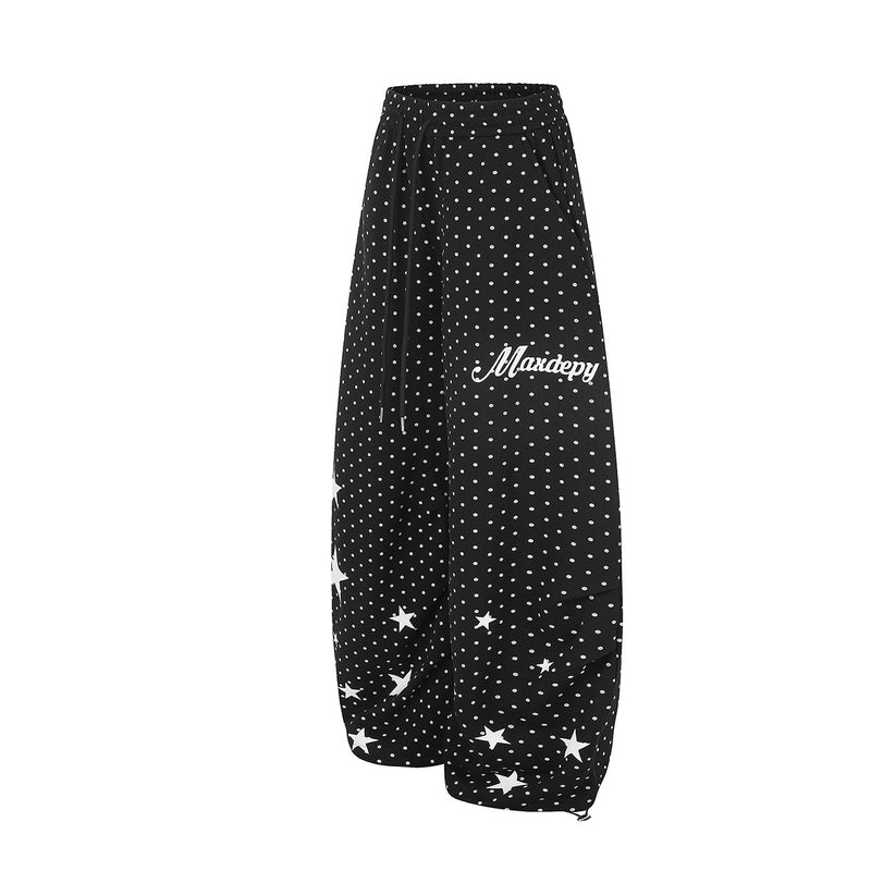 Pantalon de survêtement à jambes larges, imprimé pois et étoiles, taille à cordon
