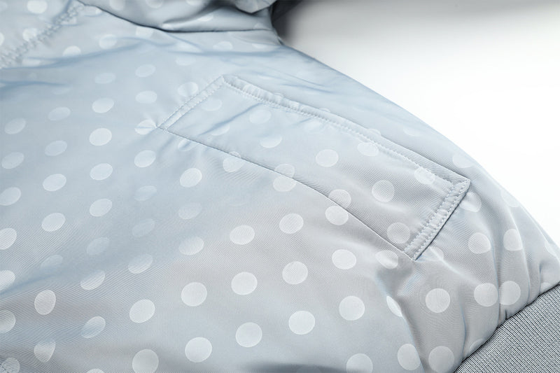 Polka Dot Puffer Bomber Jacket with Oversized Collar