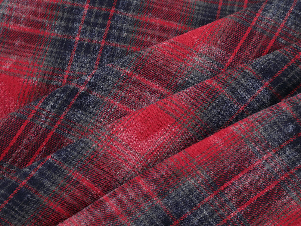 Plaid Flannel Shirt with Union Jack & Star Patch Panel — Oversized Vintage Fit