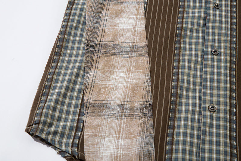 Surchemise patchwork à carreaux et rayures – Coupe décontractée, manches longues boutonnées