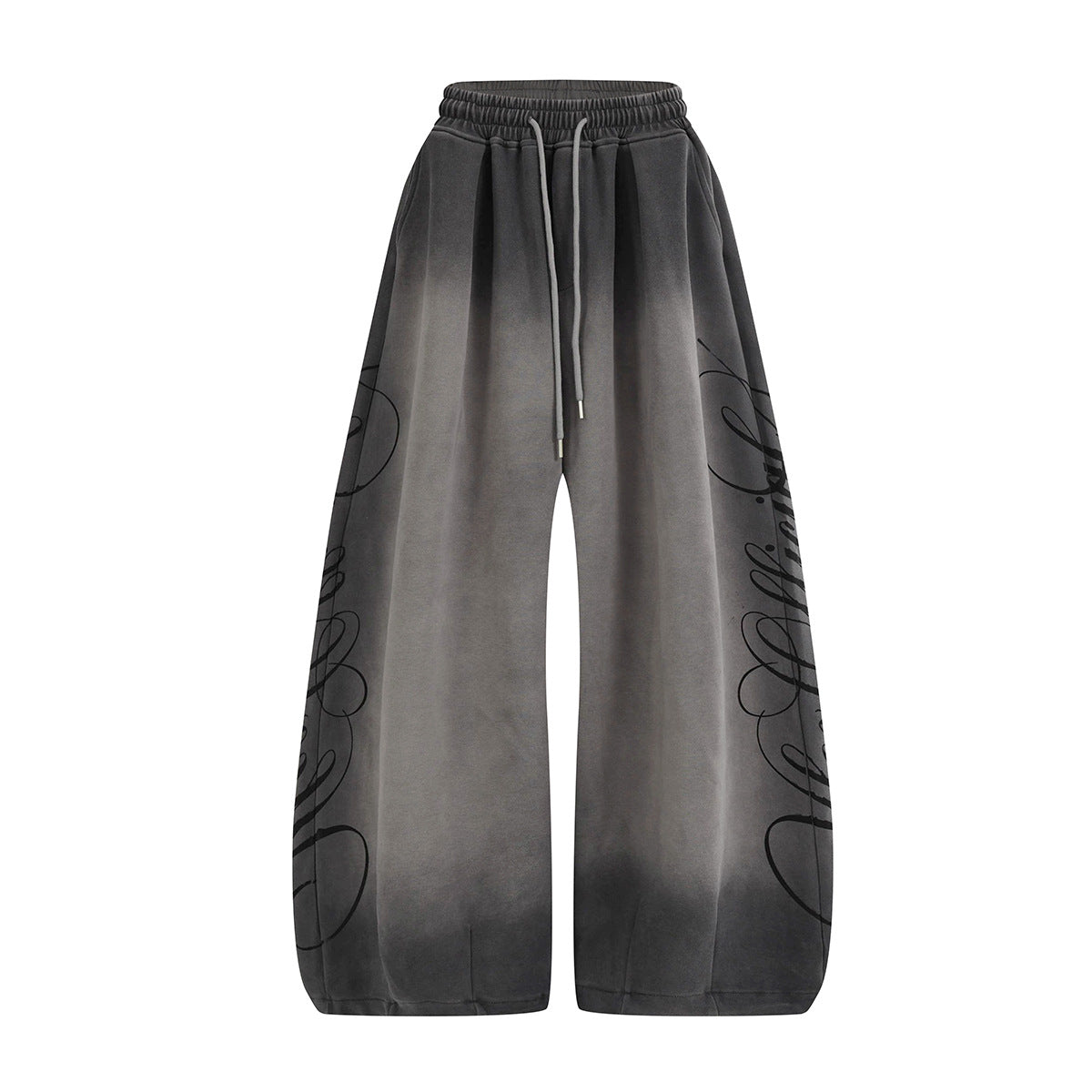 Pantalon de survêtement à jambes larges – Imprimé lettrage gris dégradé délavé, coupe baggy