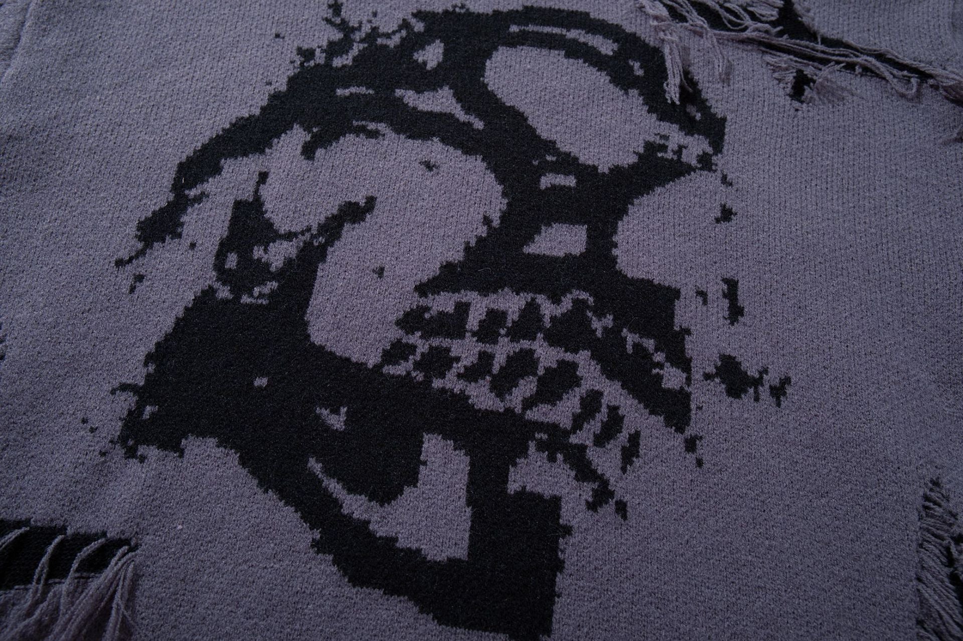 Men's Skull Jacquard Distressed Knit Sweater – Oversized Crewneck