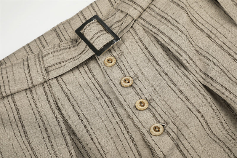 Men's Striped Wide-Leg Trousers with Button Fly and Belt