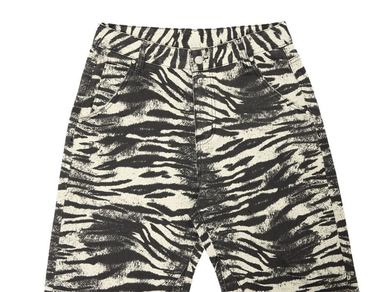 Zebra Print Wide-Leg Jeans – Men's Straight Fit Punk Street Style Denim Pants