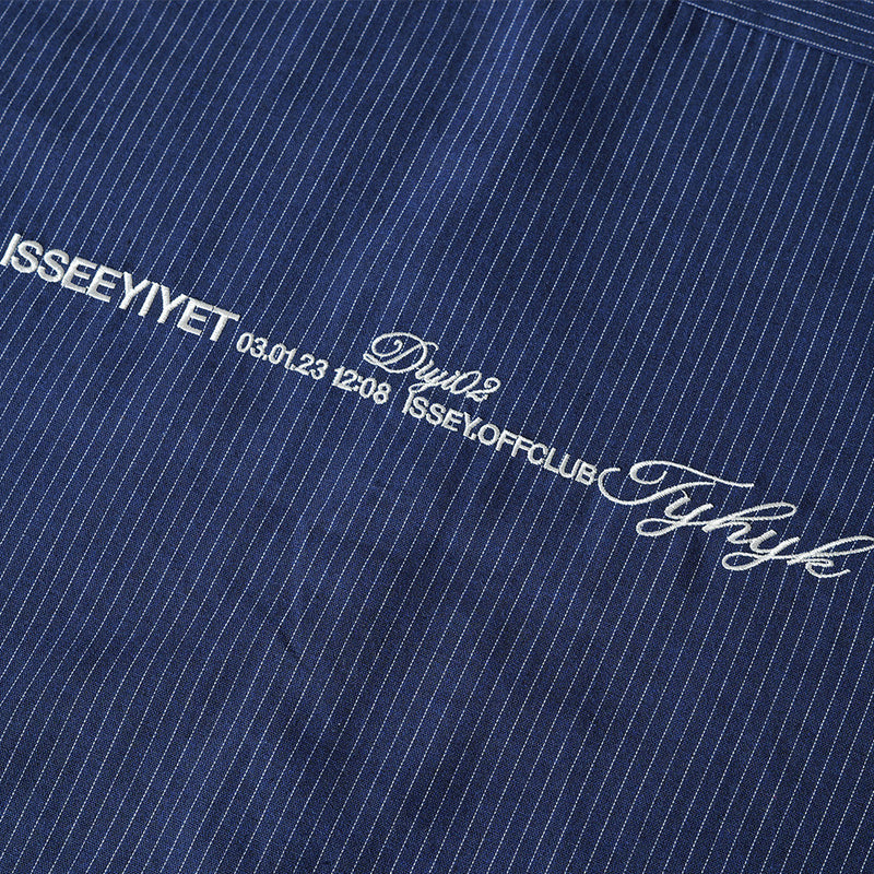 Men's Long Sleeve Striped Shirt with Embroidered Crest Pocket Detail
