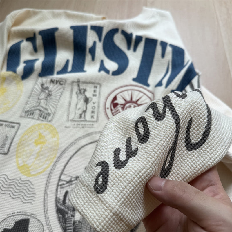 GLFSTM New York Graphic Long-Sleeve Waffle-Knit Tee – Oversized Crew Neck