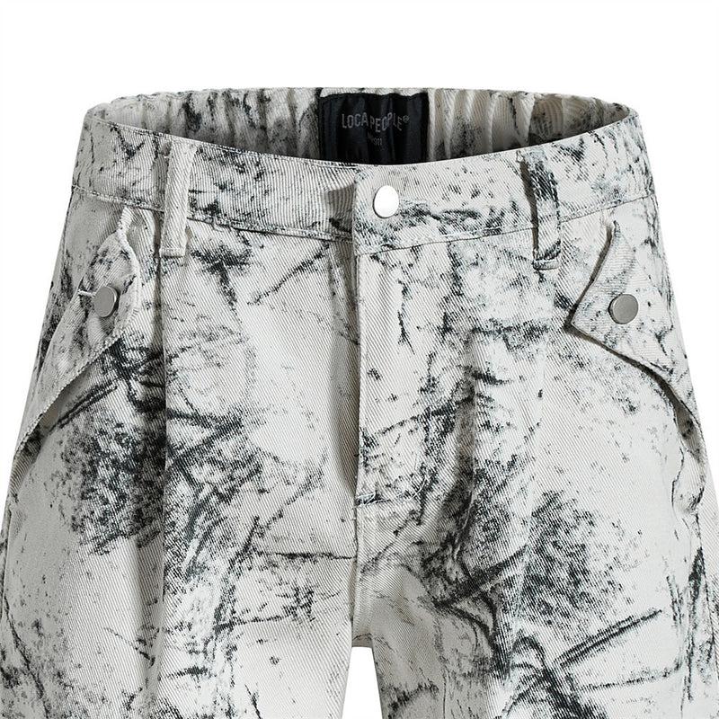 Hose mit weitem, geschwungenem Bein – Ink-Wash-Print, Falten und lockere Baggy-Passform