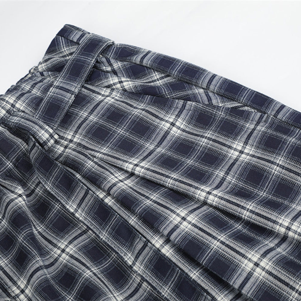 Men's Plaid Wide-Leg Trousers – Loose Fit Straight-Cut Pants