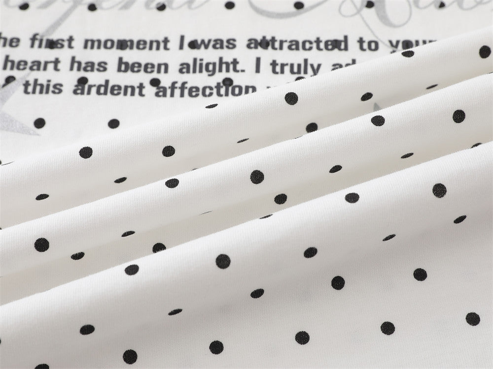 Polka Dot Oversized Graphic Tee – BOR Letter Print, Crew Neck Short Sleeve