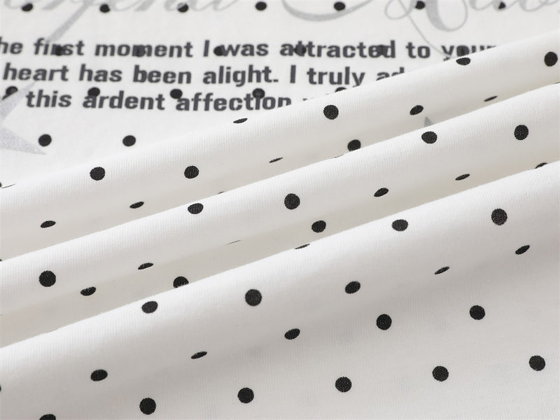 Polka Dot Oversized Graphic Tee – BOR Letter Print, Crew Neck Short Sleeve