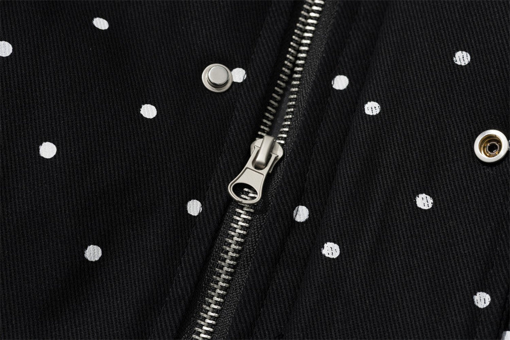 Bomberjacke mit Kapuze, Kunstfellbesatz und besticktem Schriftzug im Polka-Dot-Muster
