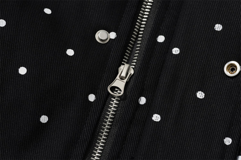 Bomberjacke mit Kapuze, Kunstfellbesatz und besticktem Schriftzug im Polka-Dot-Muster