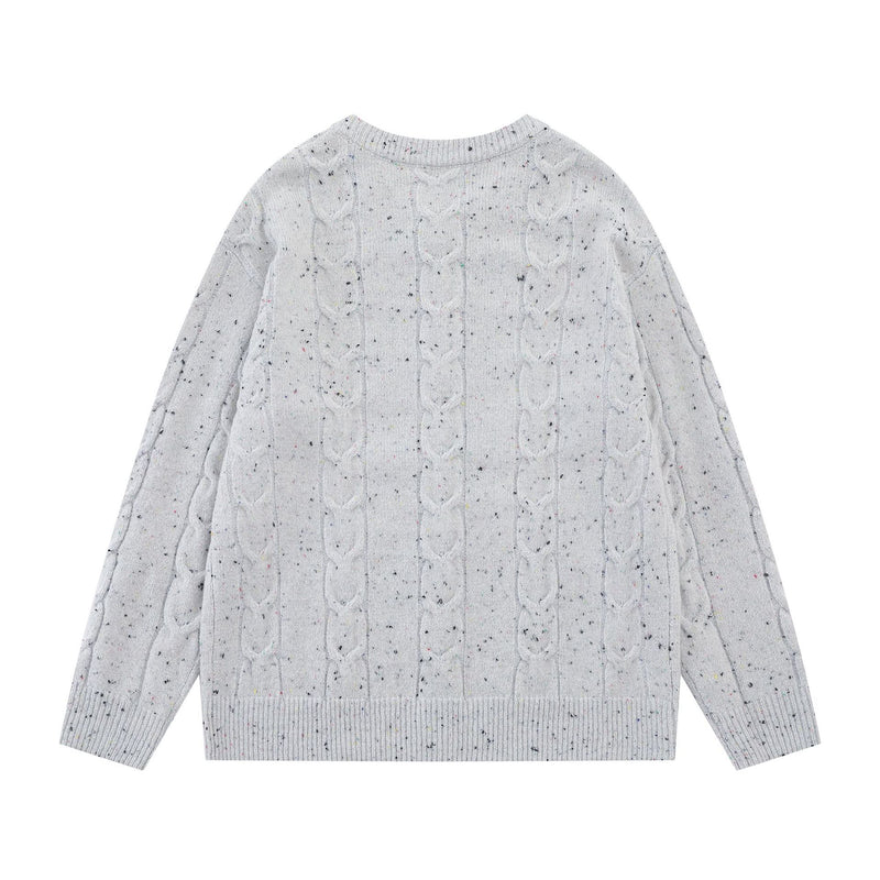 Cable Knit Cardigan Sweater with Cartoon Sport Embroidery & Colorful Buttons