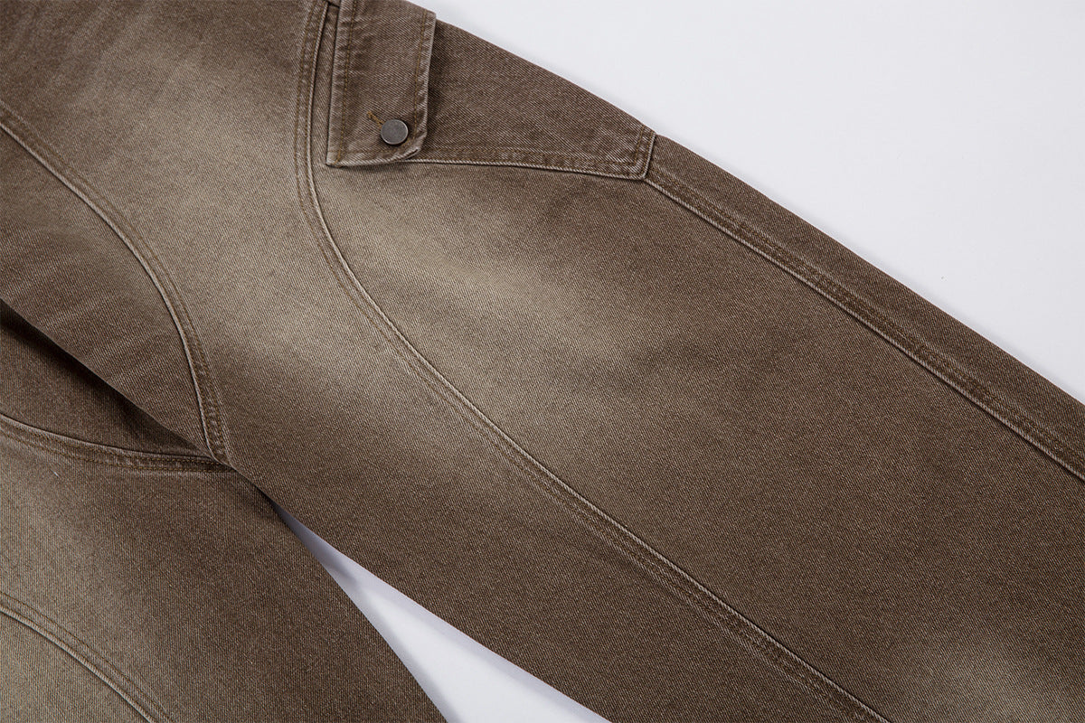 Jean cargo baggy taille haute – Denim marron délavé à jambes larges et coutures courbes