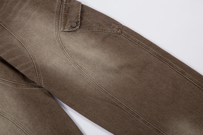 Jean cargo baggy taille haute – Denim marron délavé à jambes larges et coutures courbes