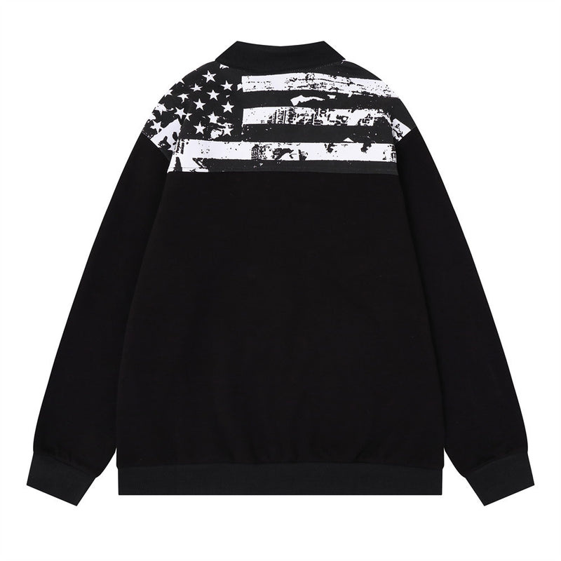 Men's Half-Button Pullover Sweatshirt with Stars & Stripes Flag Print Back