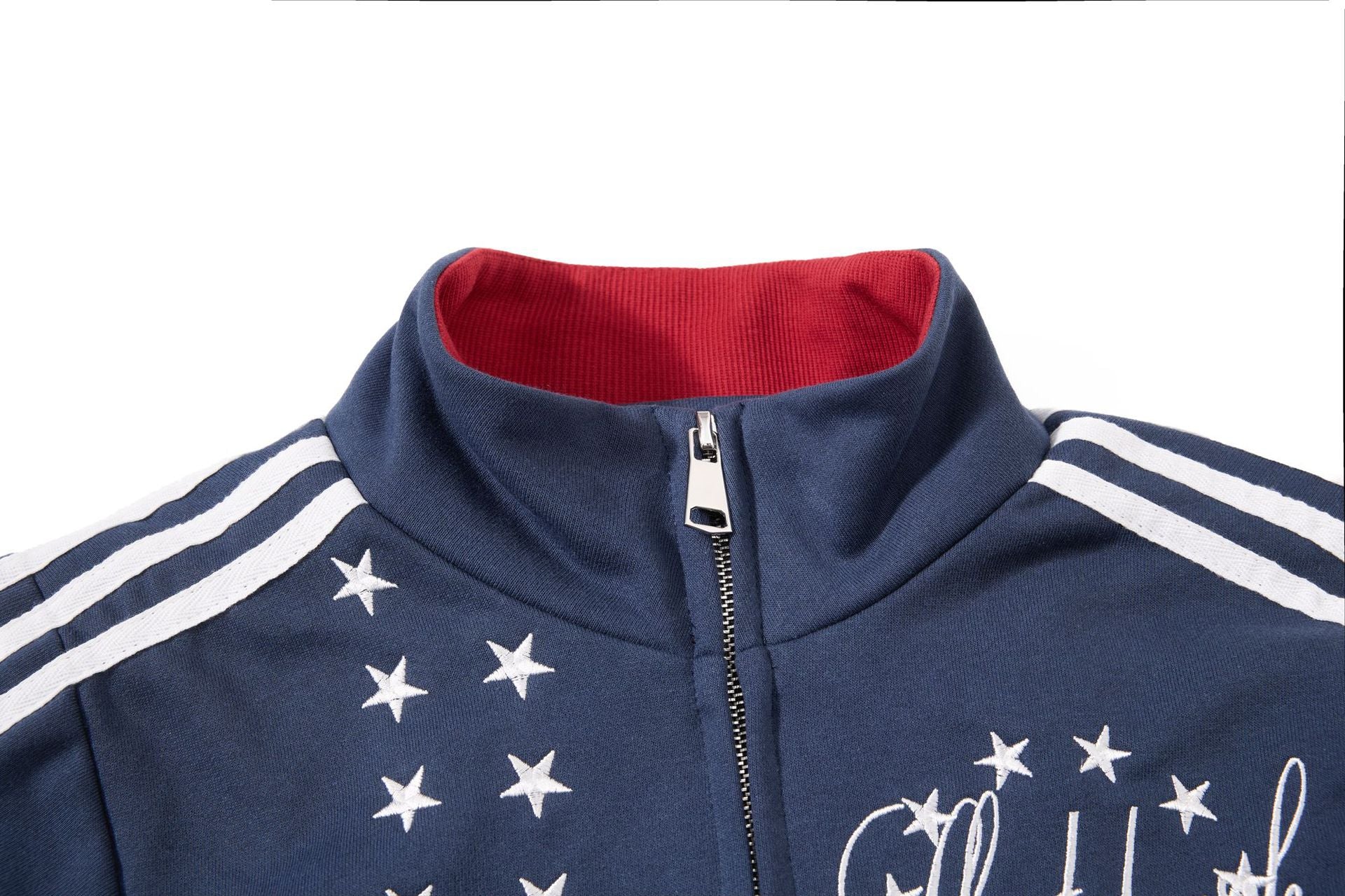 Skatepark-Trainingsjacke – Bestickte Sterne, College-Streifen & Retrojacke mit Reißverschluss