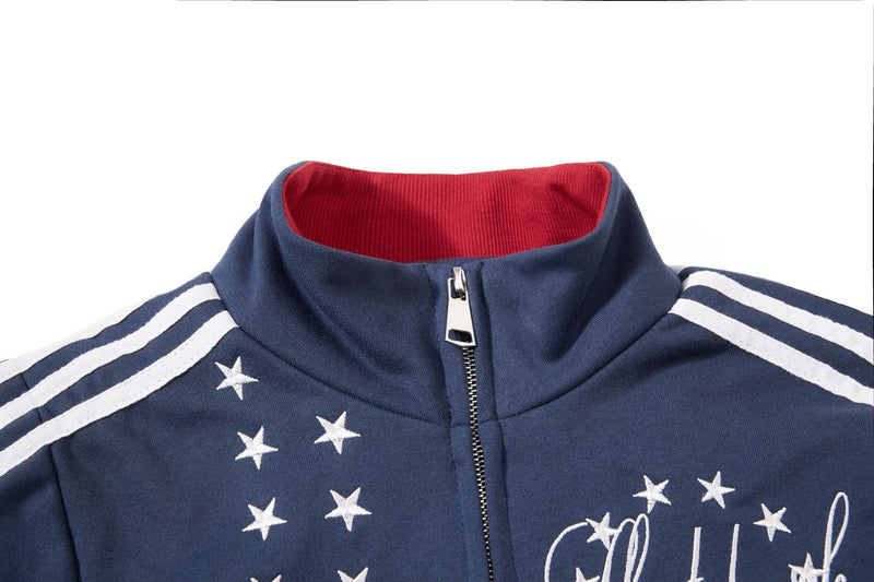 Skatepark-Trainingsjacke – Bestickte Sterne, College-Streifen & Retrojacke mit Reißverschluss