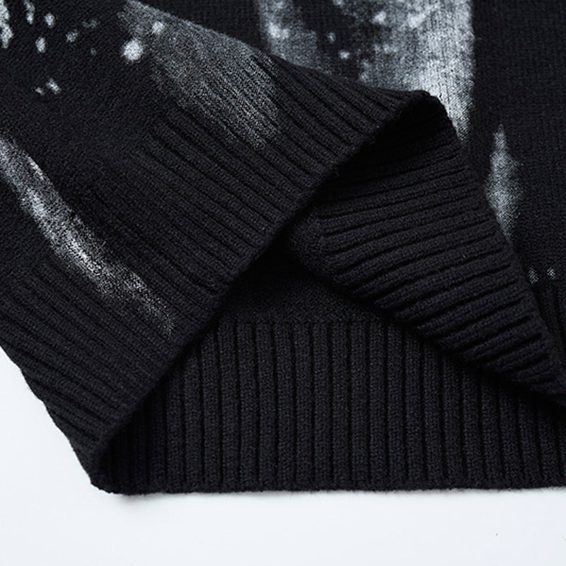 Ink-Wash-Strickpullover mit Farbspritzern und Rundhalsausschnitt – Oversized Streetwear