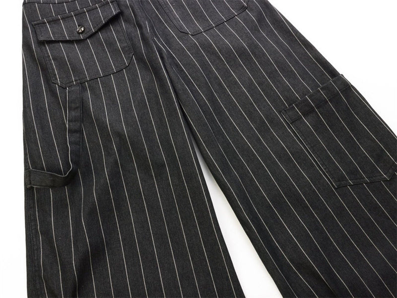 Wide-Leg Pinstripe Cargo Pants – Oversized Silhouette with Irregular Pockets