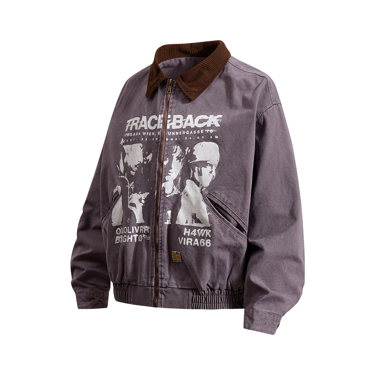 Traceback Graphic Washed Canvas Bomber Jacket with Corduroy Collar