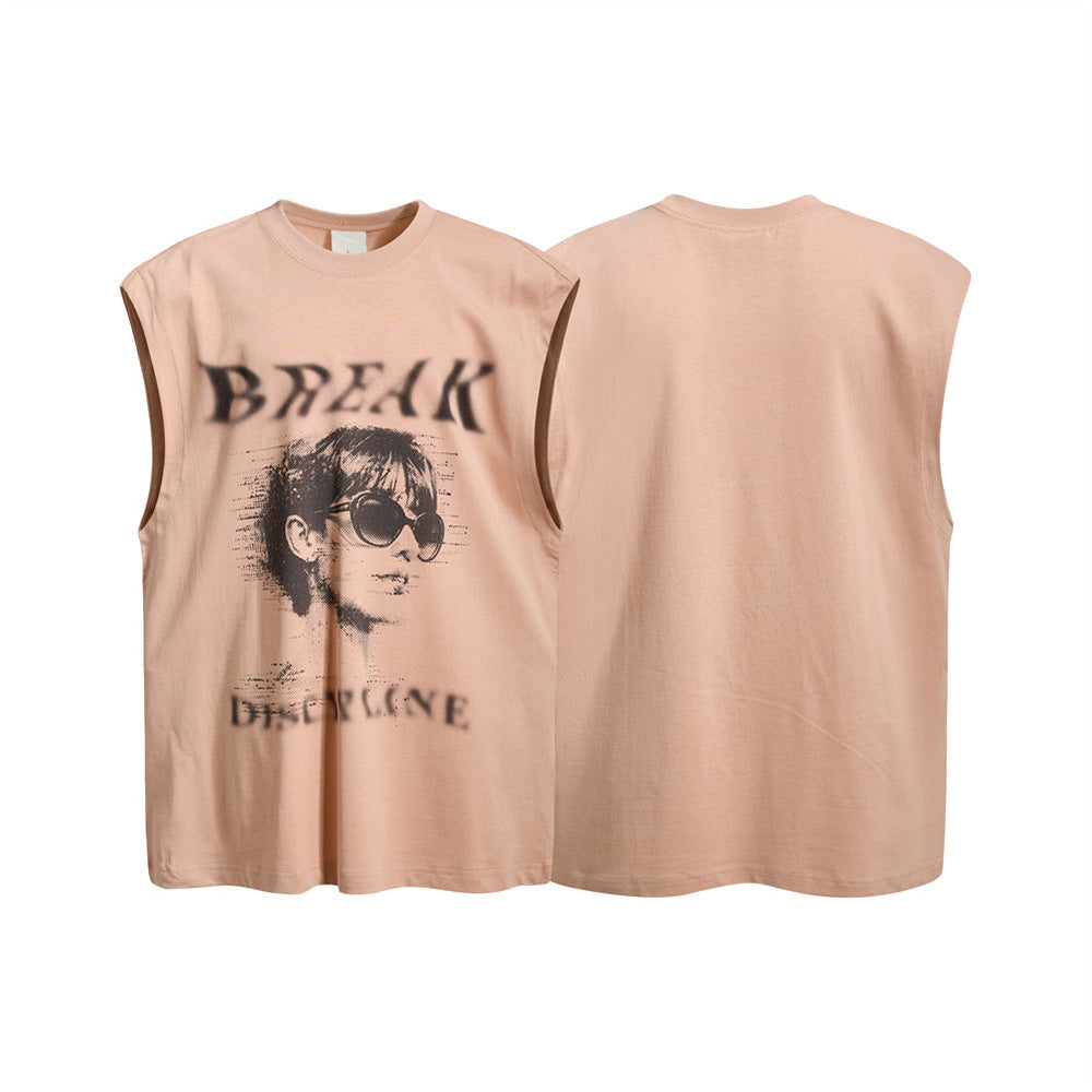 Retro Portrait Graphic Sleeveless Tank Top – Oversized Fit, Drop-Shoulder